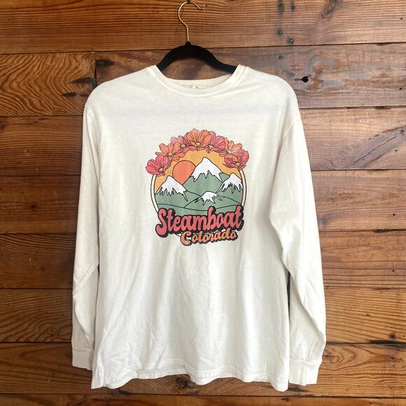 Retro Steamboat Colorado Long Sleeve White Cotton Tee size Medium - Picture 1 of 3